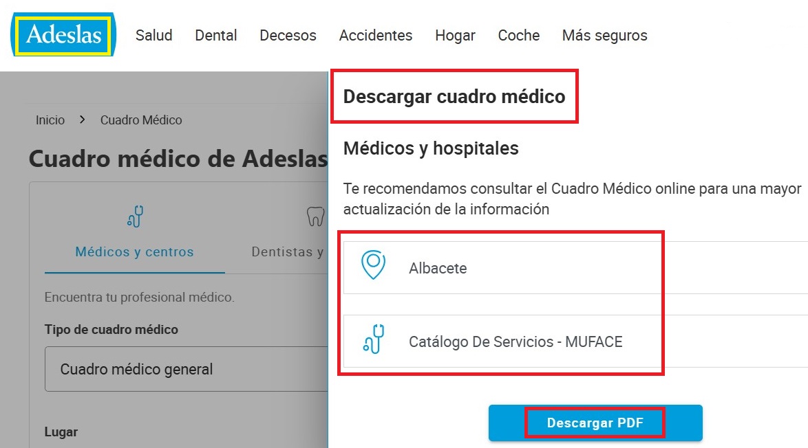 Catálogo médico por provincia en Adeslas