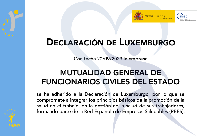 Diploma de adhesión MUFACE a la Declaración de Luxemburgo