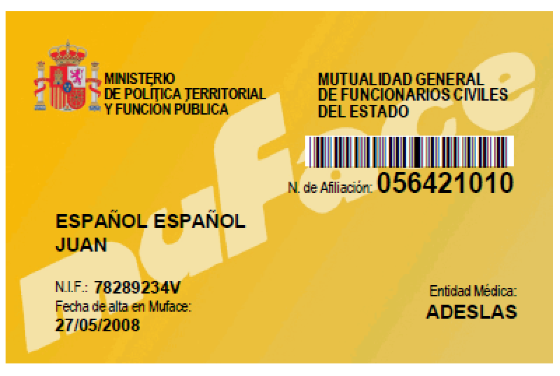 Tarjeta de afiliación del Ministerio de Política Territorial y Función Pública