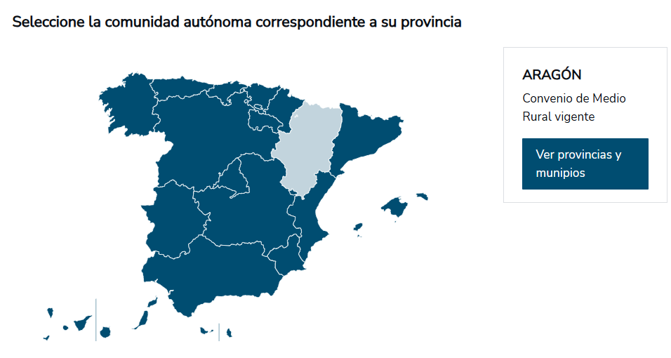 Mapa de las comunidades autónomas con Convenio de Medio Rural